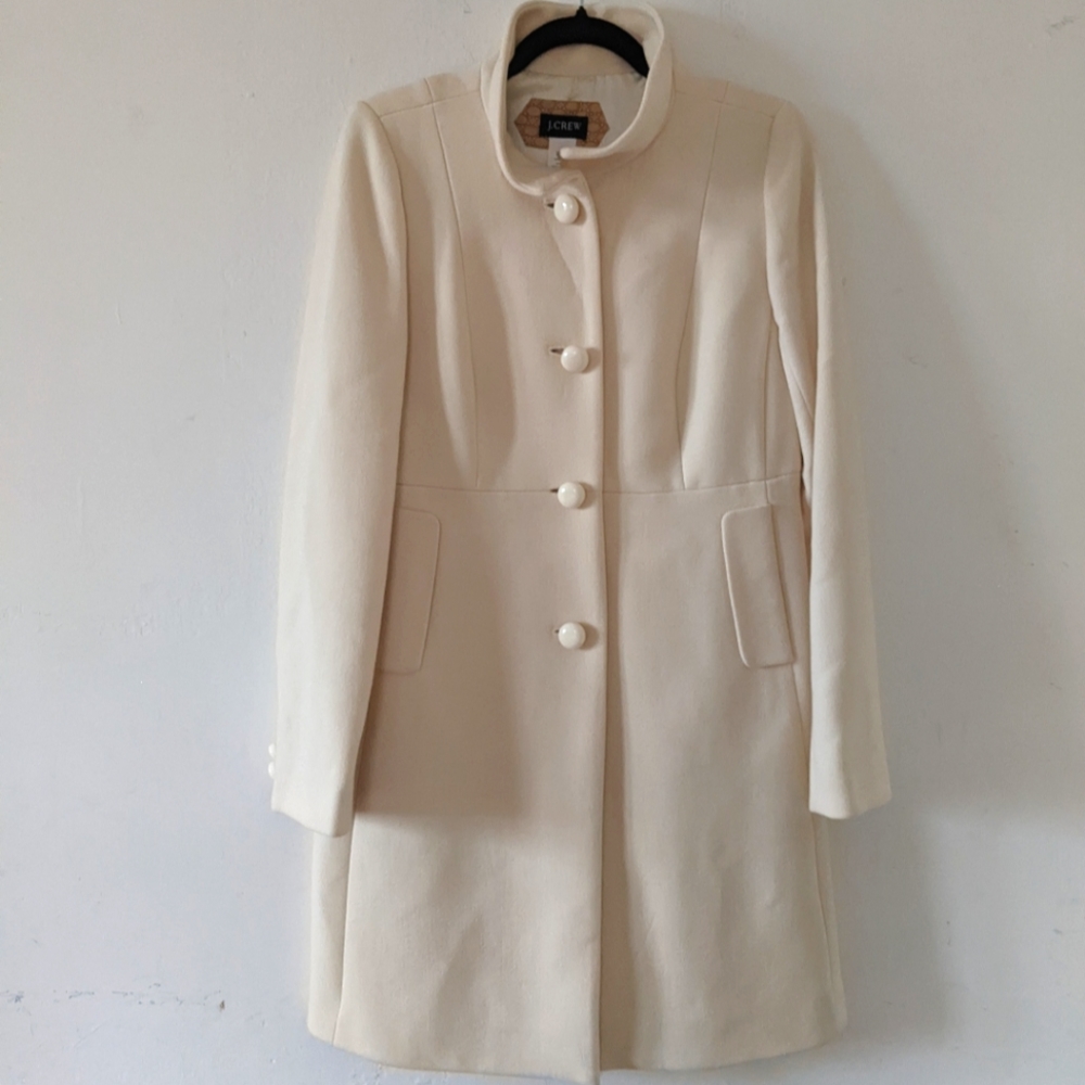J Crew Cream Classic Lady Day Wool Coat, Size 8